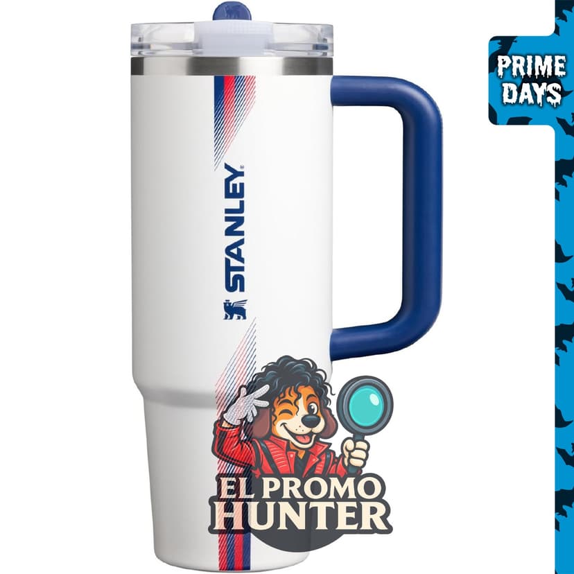 STANLEY Quencher ProTour - Vaso con pajilla, 30 oz (887 ml), color blanco y azul.