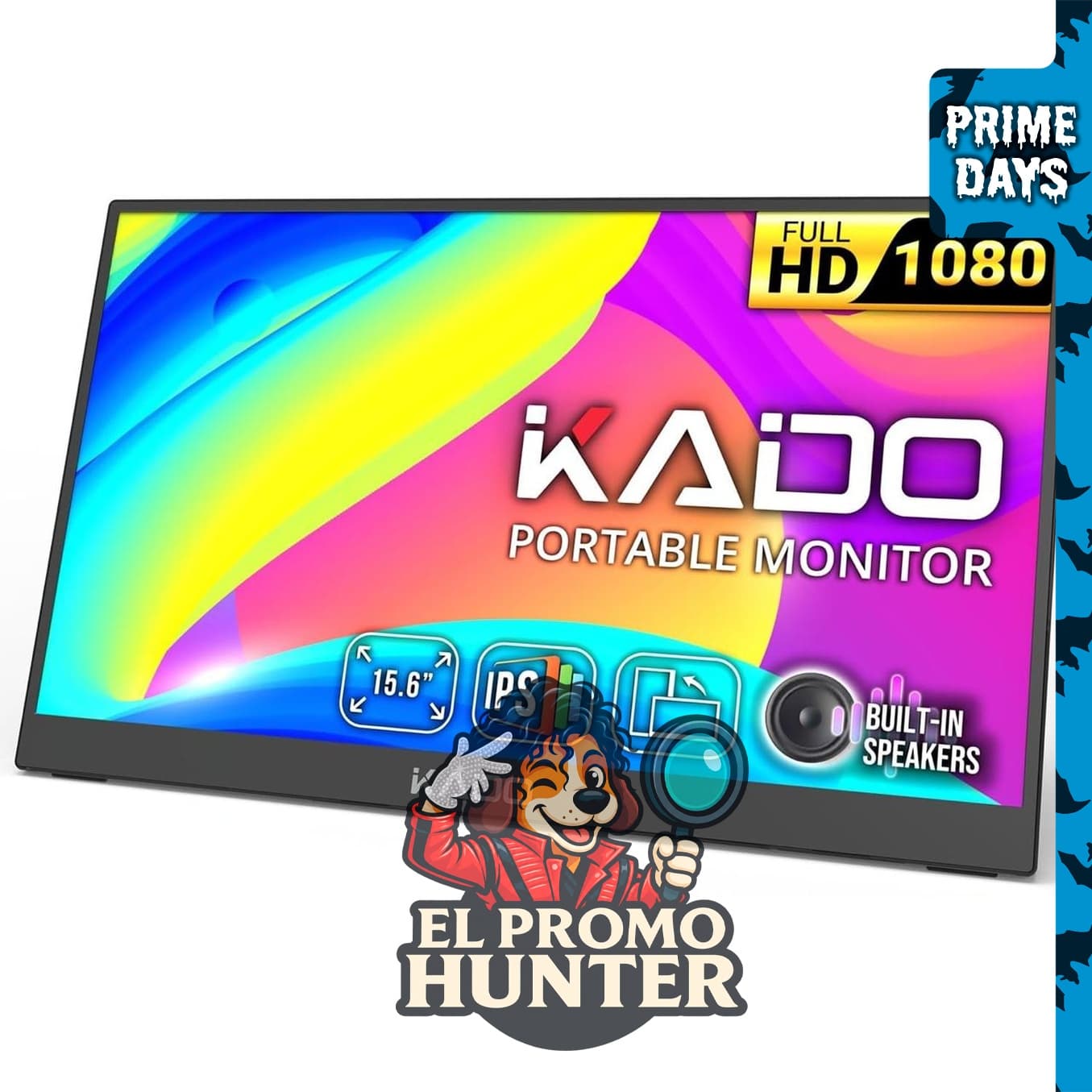 Monitor portátil Kado de 15.6" (38.1 cm) FHD 1080p con soporte giratorio y pantalla IPS.