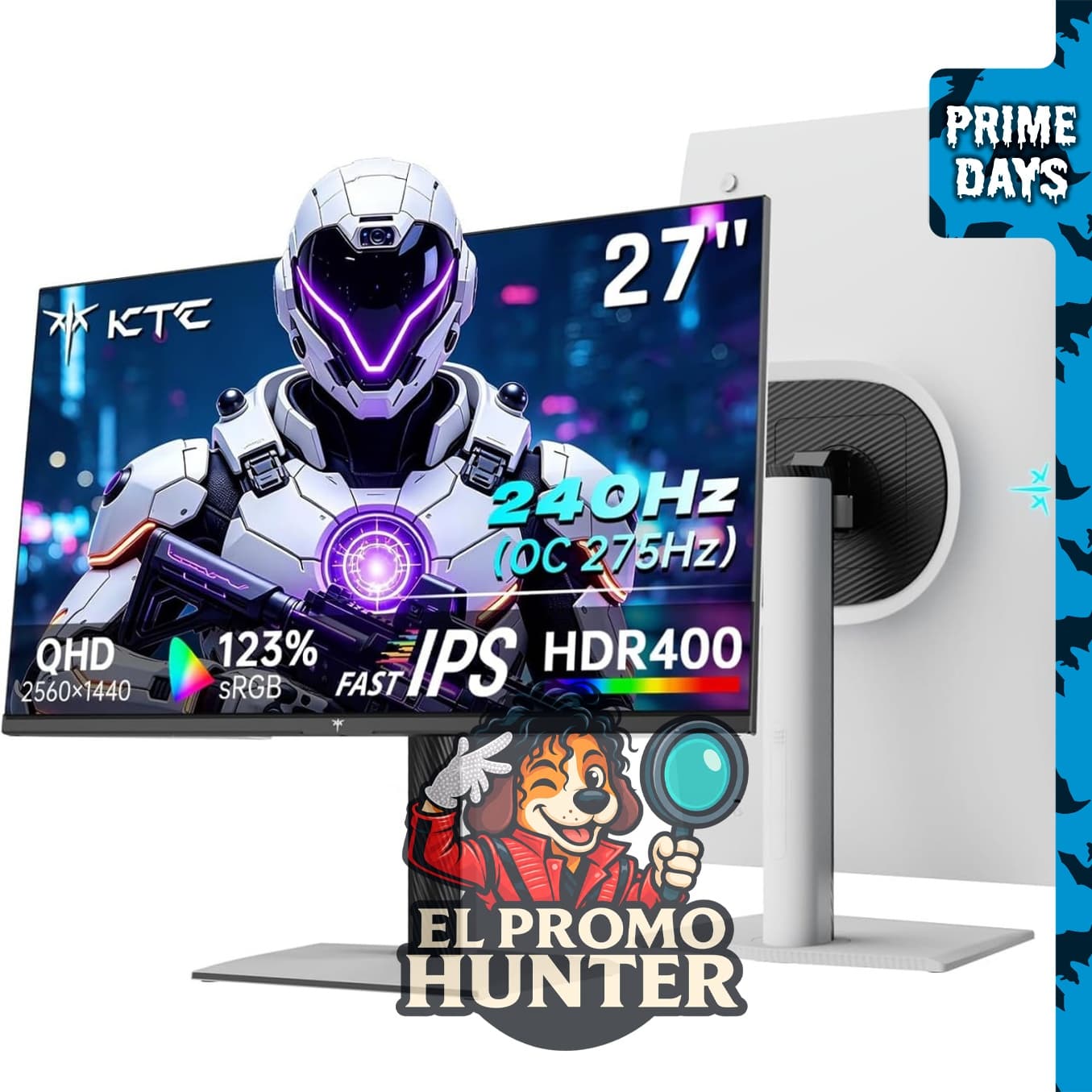 KTC Monitor blanco QHD de 27" (68.58 cm) 240Hz para juegos.