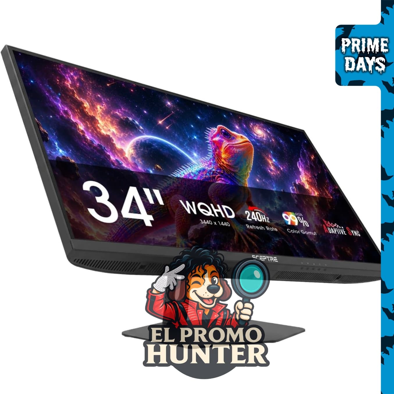 Monitor Sceptre E345B-QU240T de 34" (86 cm) 3440 x 1440, 240Hz, 1ms, 100% sRGB, DisplayPort x2, HDMI x2, altavoces integrados.