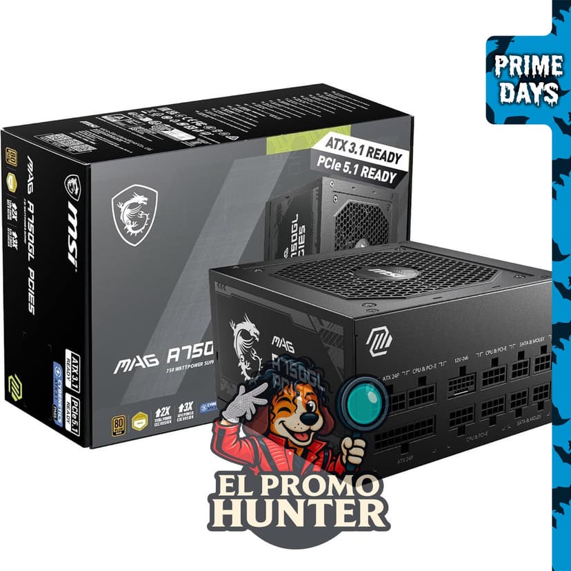 MSI MAG A750GL PCIE5, fuente de alimentación modular de 750 W, 80+ Gold, ATX 3.1 y PCIe 5.1.