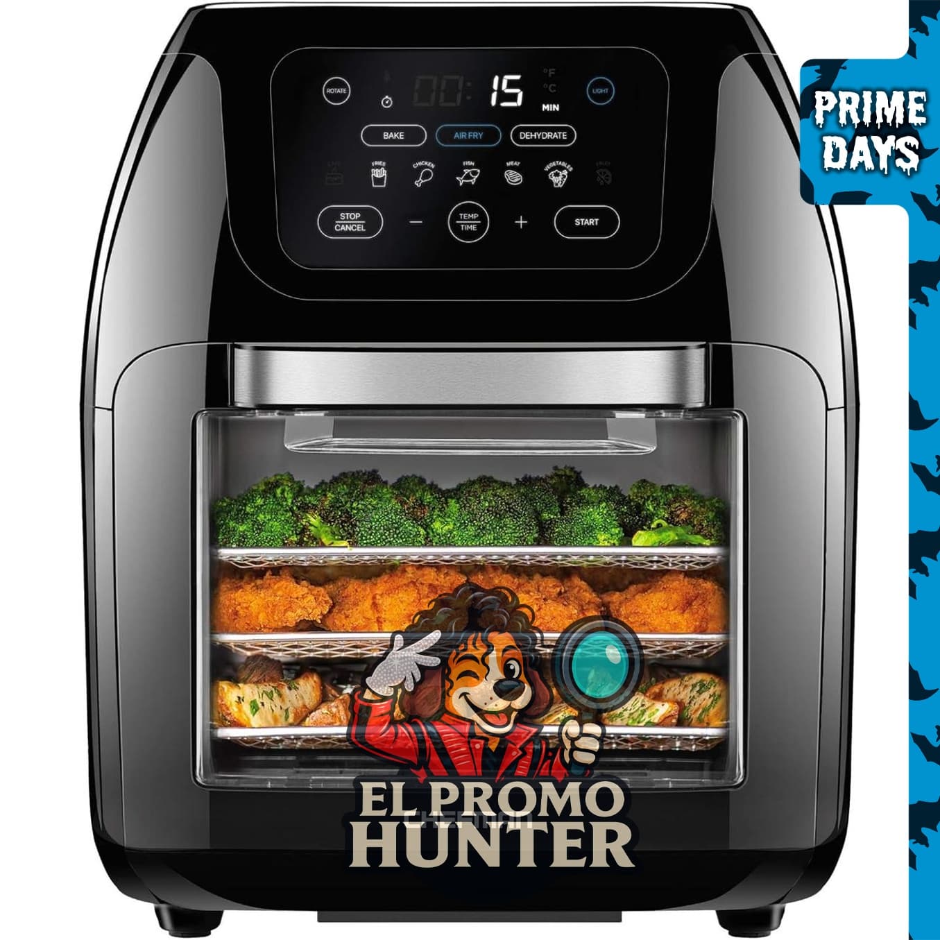 CHEFMAN Freidora de aire digital multifuncional XL, con asador, deshidratador y horno de convección, 17 ajustes preestablecidos.
