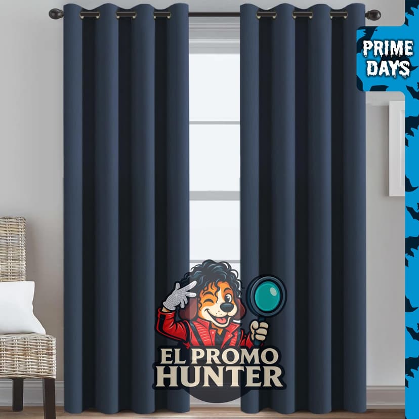 Cortina blackout ultrasuave de 52" x 96" (132 x 243 cm) con aislamiento térmico y ojales, color azul marino.