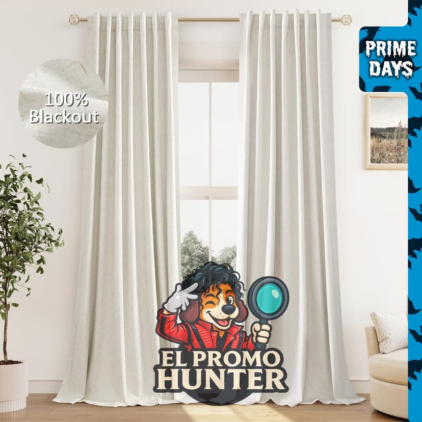 Guken cortinas opacas de lino crema, 84" (213 cm) de largo, juego de 2 paneles, 100% oscurecimiento.