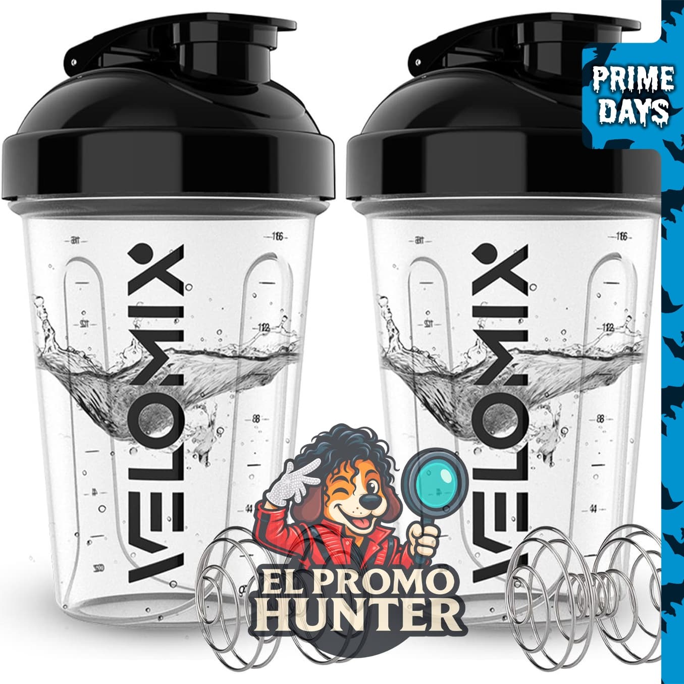 VELOMIX Paquete de 2 botellas mezcladoras de proteínas de 20 onzas (590 ml) para mezclas de proteínas.