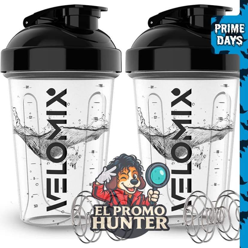 VELOMIX Paquete de 2 botellas mezcladoras de proteínas de 20 onzas (590 ml) para mezclas de proteínas.