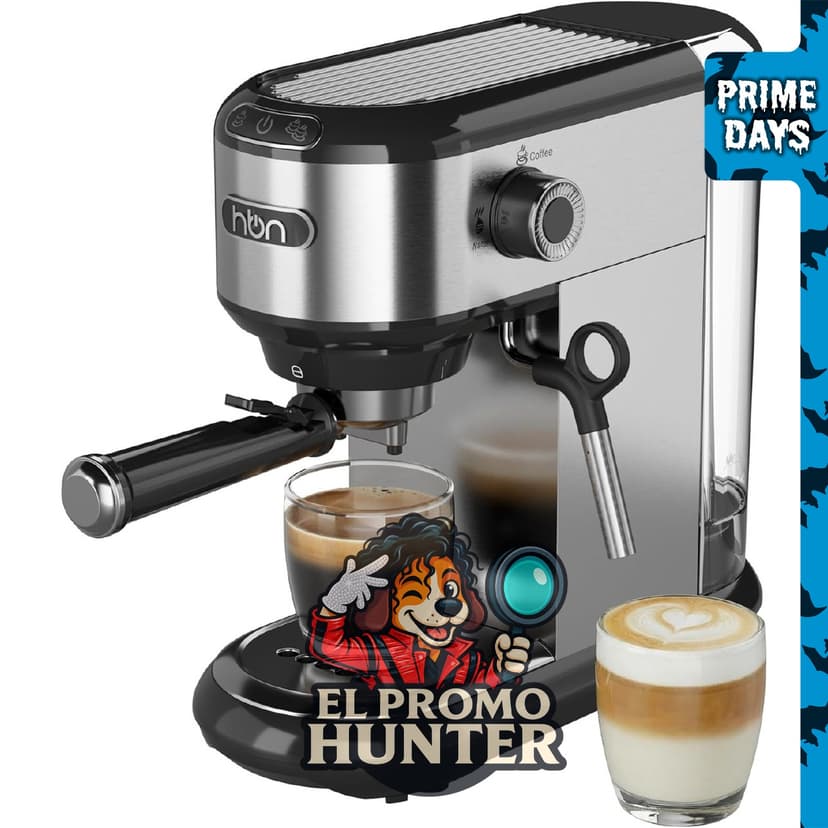 HBN Máquina de café expreso de 20 Bar, acero inoxidable, con espumador de leche y tanque extraíble de 1 L.