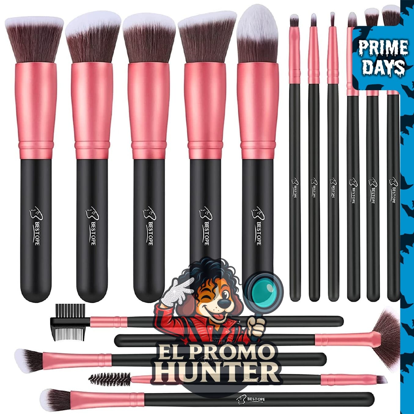 BESTOPE PRO Pinceles de maquillaje, juego de 16 piezas con brochas sintéticas para base, correctores y maquillaje de ojos.