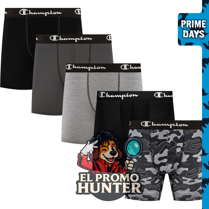 Champion Calzoncillos tipo bóxer Performance para hombre, paquete de 5 unidades.
