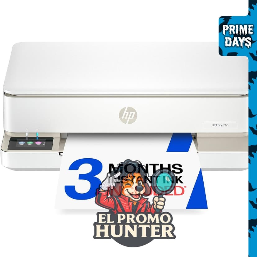 HP Envy 6155, impresora inalámbrica de inyección de tinta a color, todo en uno, con escáner y copiadora.