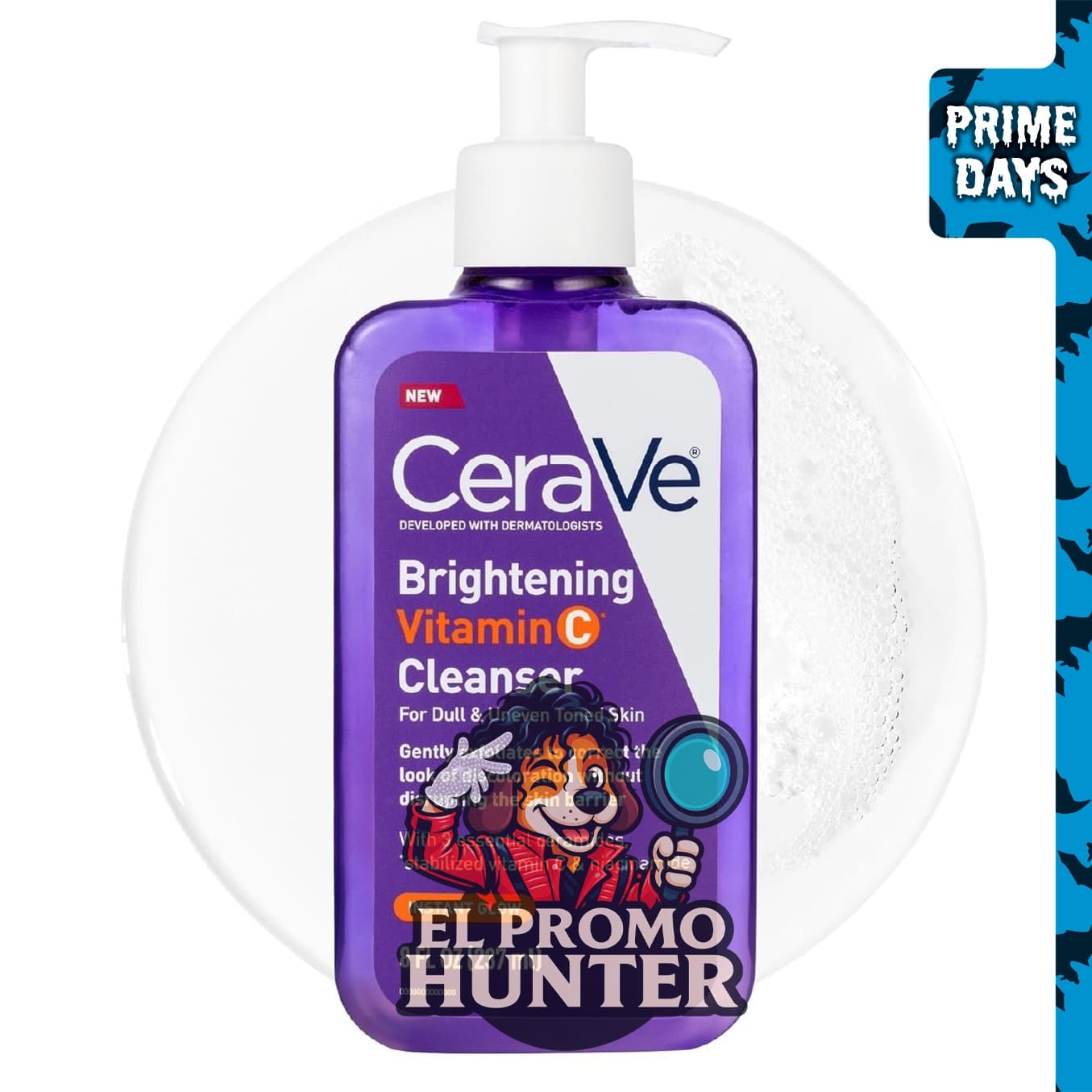 CeraVe Limpiador facial iluminador de vitamina C, lavado facial.
