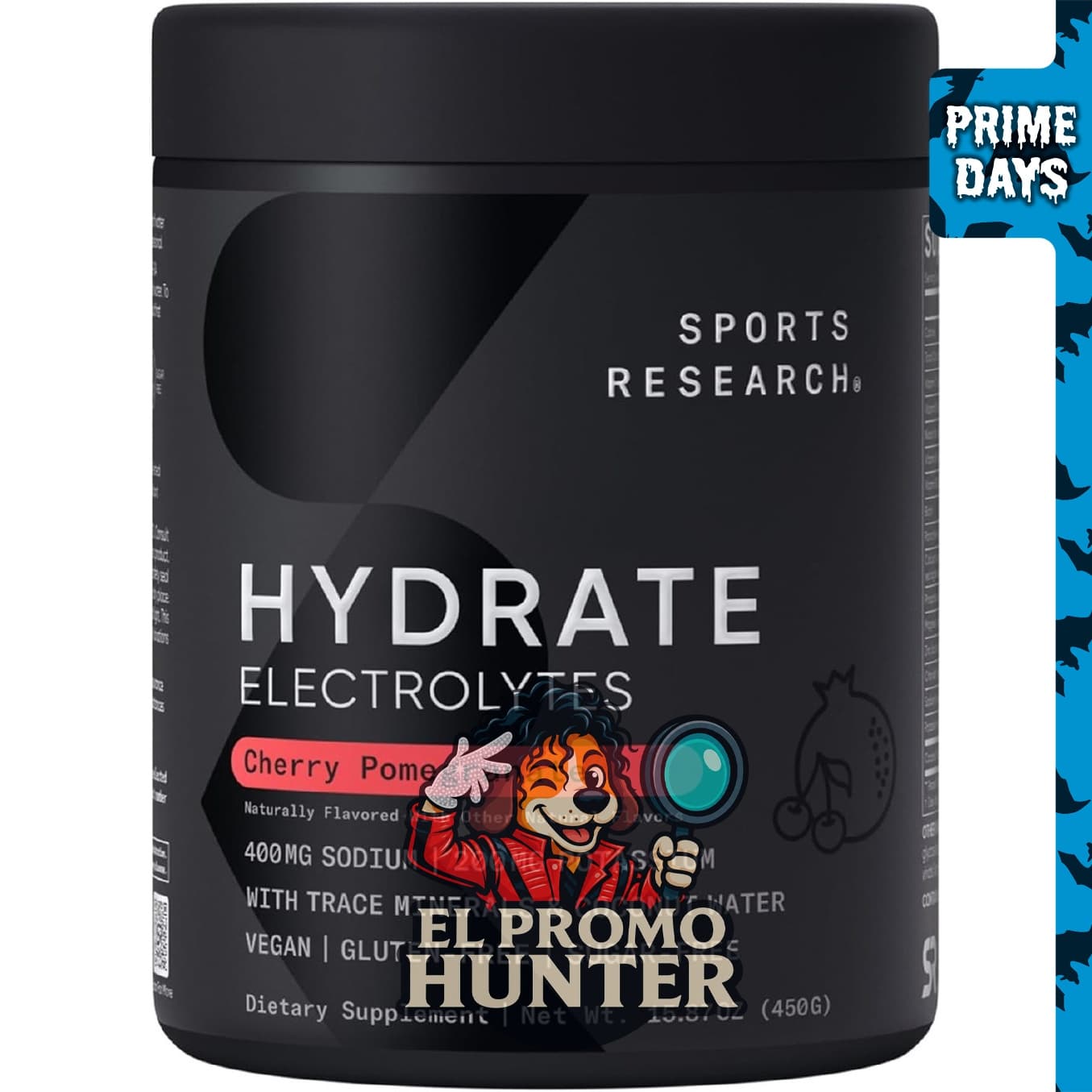 Sports Research® Hidrata electrolitos cereza granada, 90 porciones.