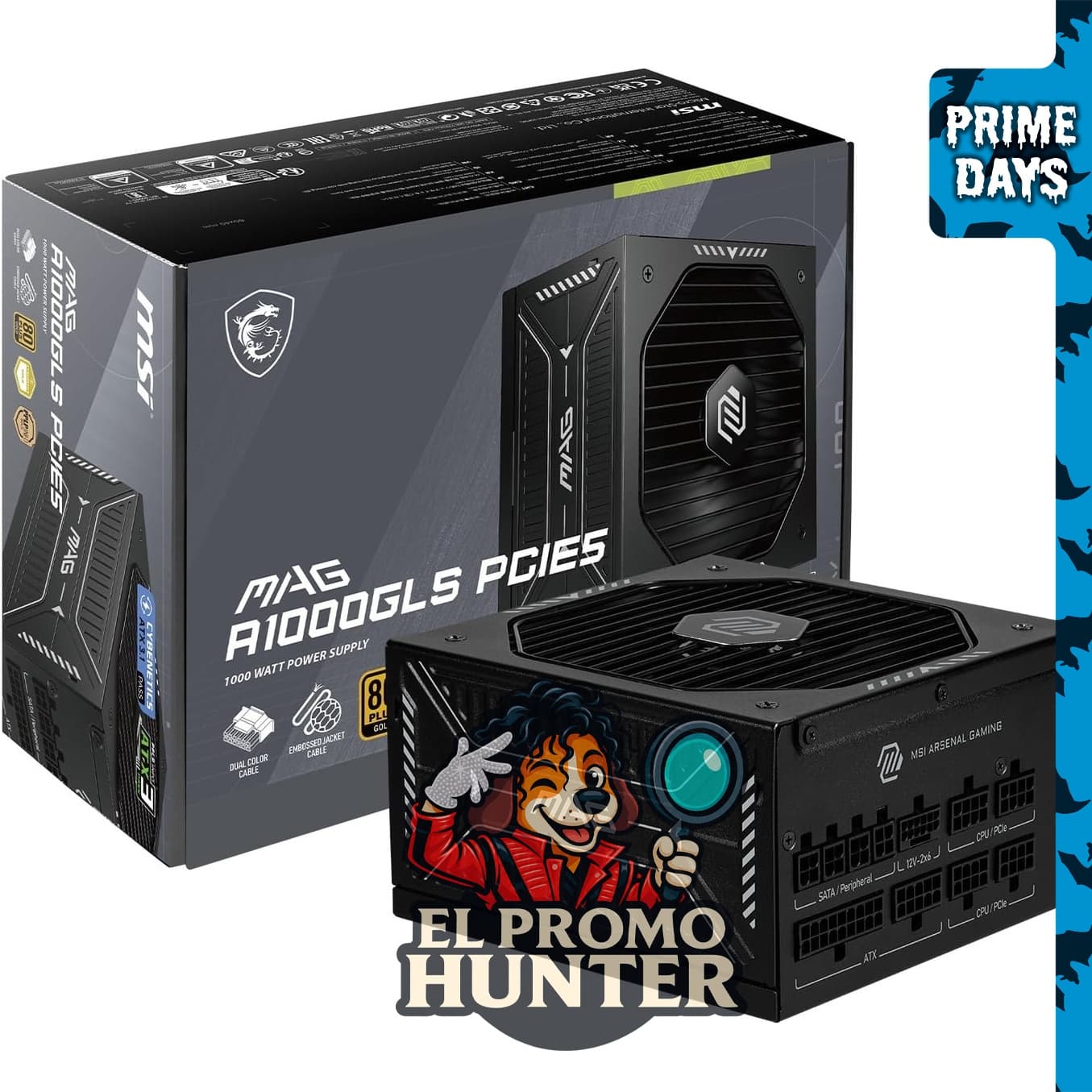 MSI MAG A1000GLS PCIE5, fuente de alimentación modular de 1000 W, 80+ dorado, compatible con ATX 3.1 y PCIe 5.1.