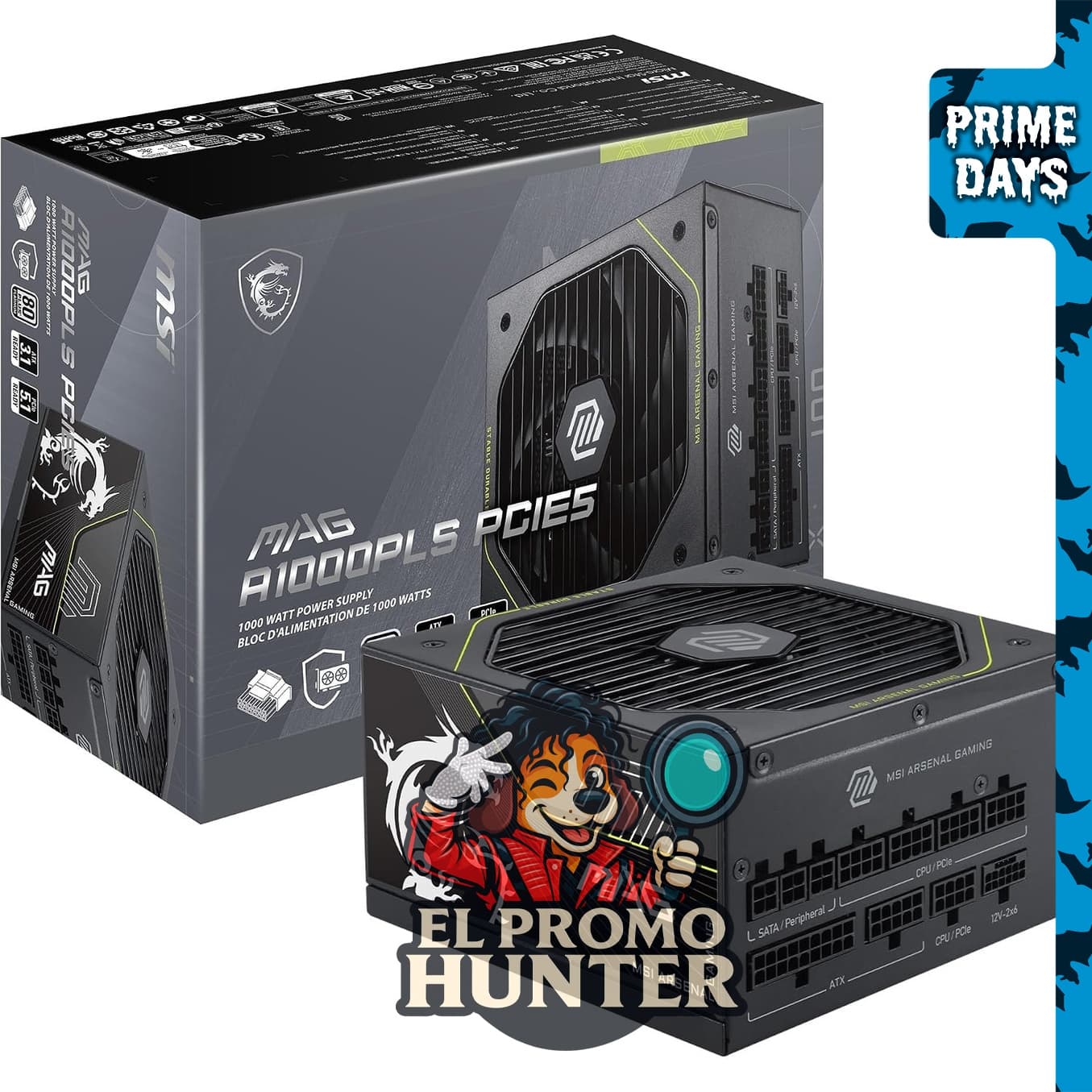 MSI MAG A1000PLS PCIE5, fuente de alimentación modular de 1000 W, 80+ Platino, cables nativos de 12V-2x6.