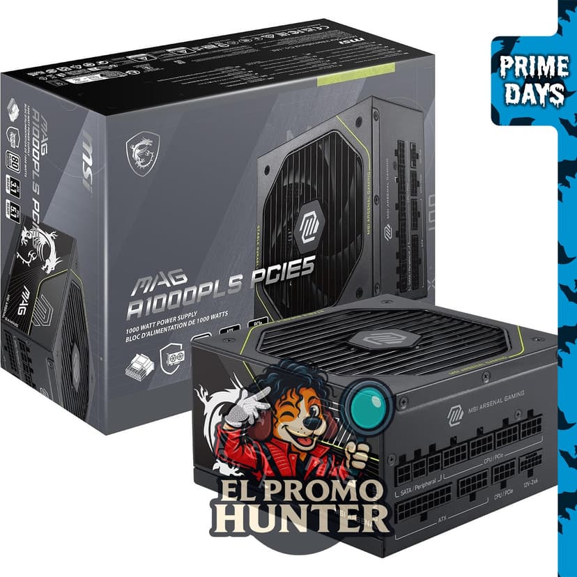 MSI MAG A1000PLS PCIE5, fuente de alimentación modular de 1000 W, 80+ Platino, cables nativos de 12V-2x6.