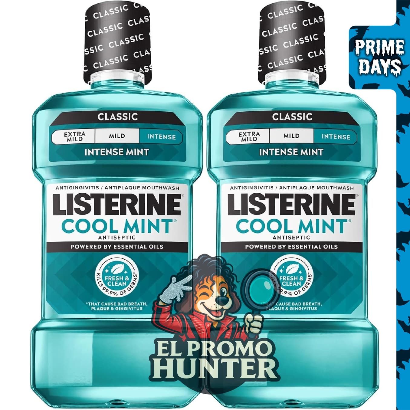 Listerine Cool Mint Enjuague Bucal Antiséptico, Menta Intensa, 33.8 fl oz (1 L) x 2.