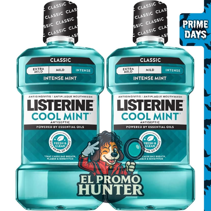 Listerine Cool Mint Enjuague Bucal Antiséptico, Menta Intensa, 33.8 fl oz (1 L) x 2.