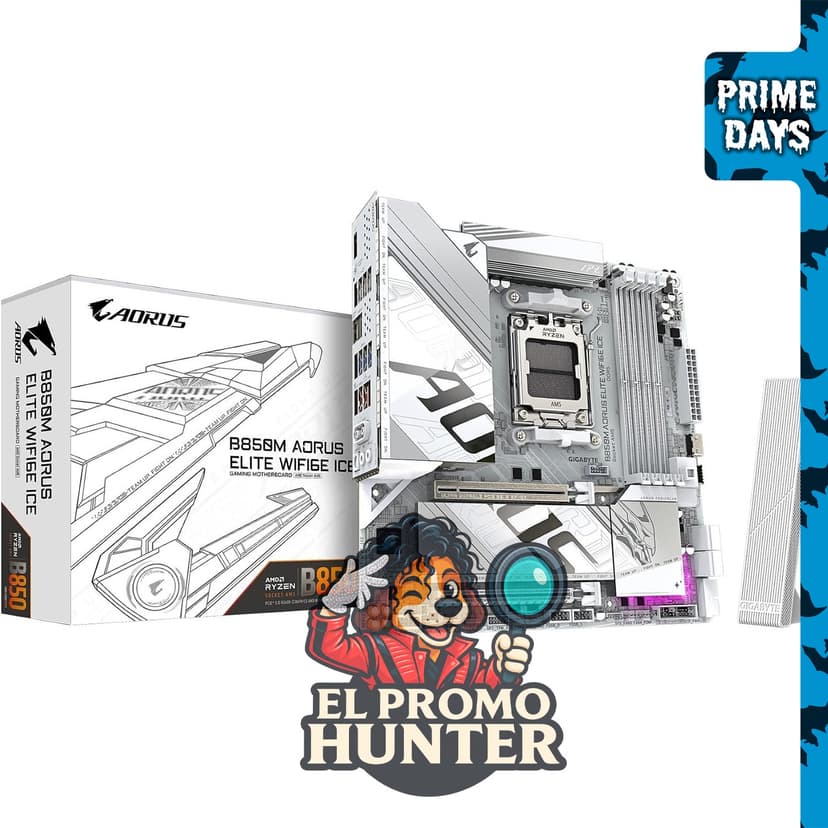 GIGABYTE B850M AORUS Elite WIFI6E ICE AMD AM5 mATX, compatible con procesadores AMD Ryzen serie 9000/8000/7000, DDR5.
