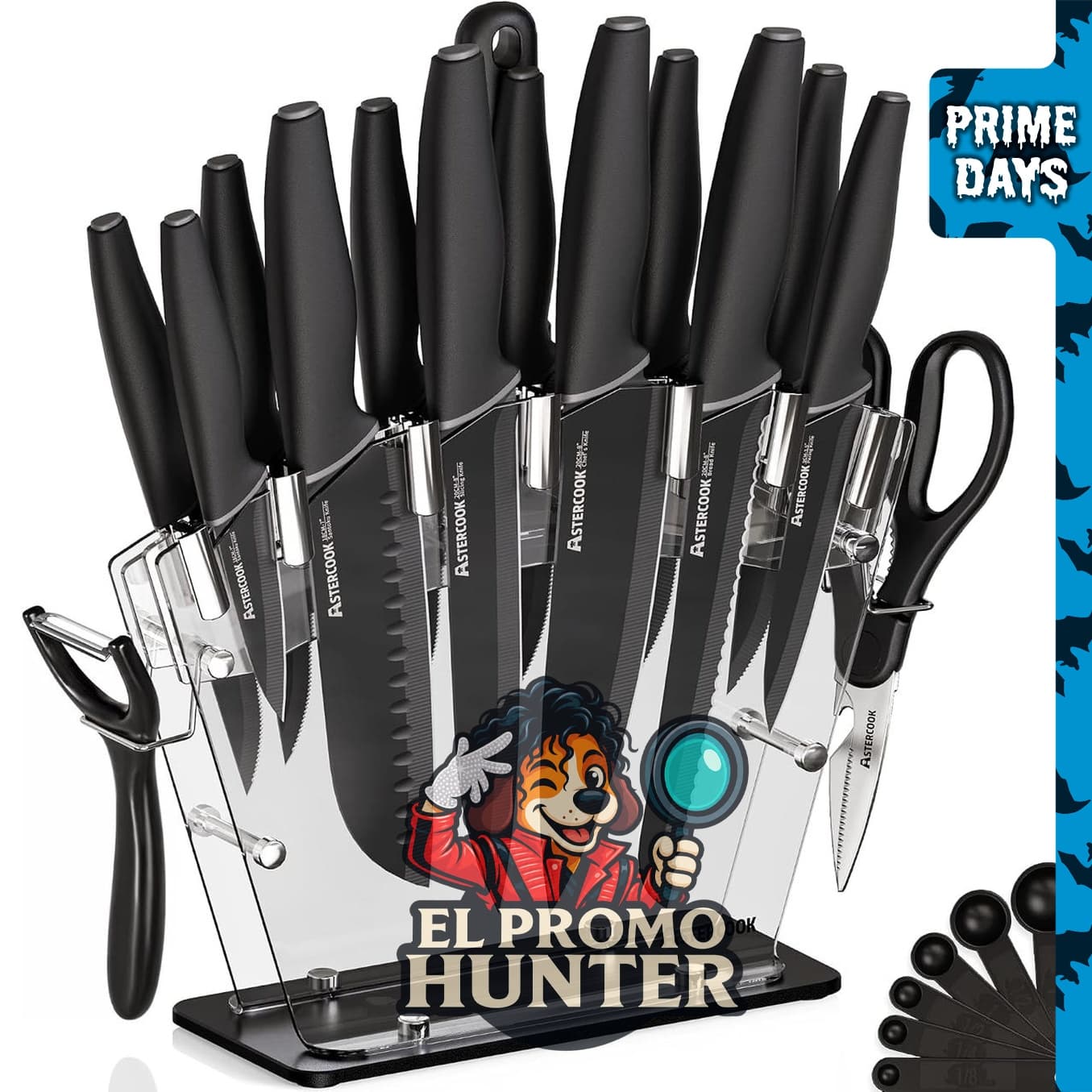 Astercook Juego de cuchillos de cocina de 22 piezas con bloque y afilador, apto para lavavajillas.