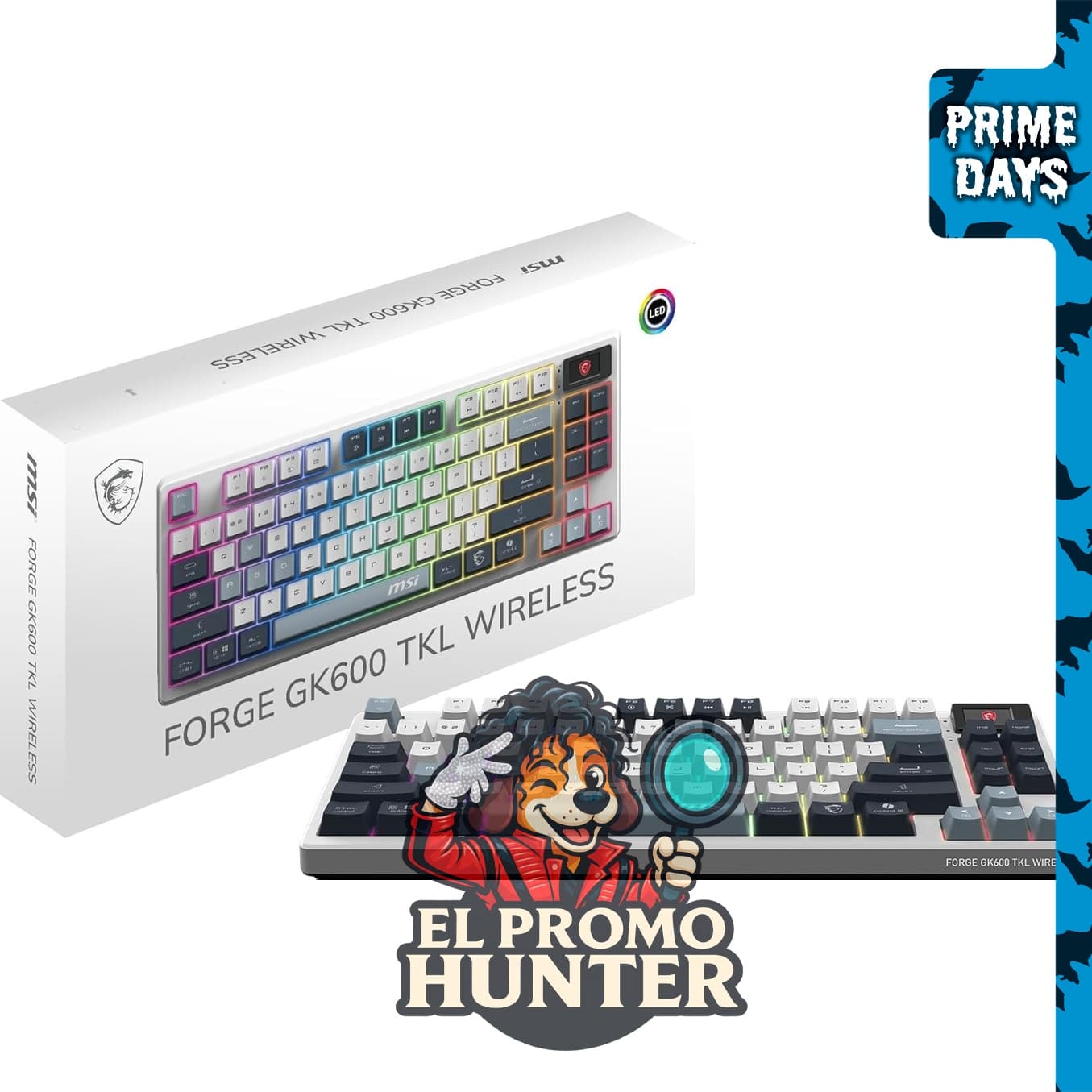 MSI Forge GK600 TKL Wireless Sky - Teclado mecánico tenkeyless con switches lineales, retroiluminación RGB y conectividad USB 2.0/Bluetooth.