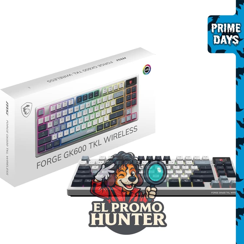 MSI Forge GK600 TKL Wireless Sky - Teclado mecánico tenkeyless con switches lineales, retroiluminación RGB y conectividad USB 2.0/Bluetooth.