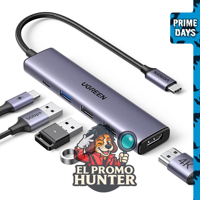 UGREEN USB C Hub 5 en 1, adaptador multiport con 4K HDMI y entrega de potencia de 100W.