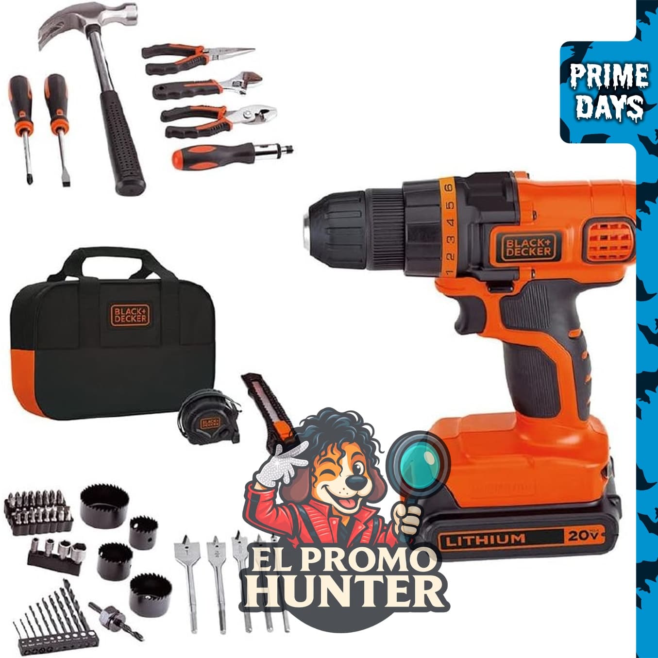 BLACK+DECKER Kit de proyecto de taladro inalámbrico de 20V MAX con 68 piezas y bolsa de almacenamiento.