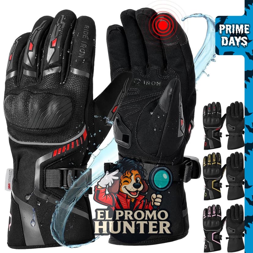 RIDEIRON Guantes de motocicleta de invierno impermeables con pantalla táctil para clima frío.