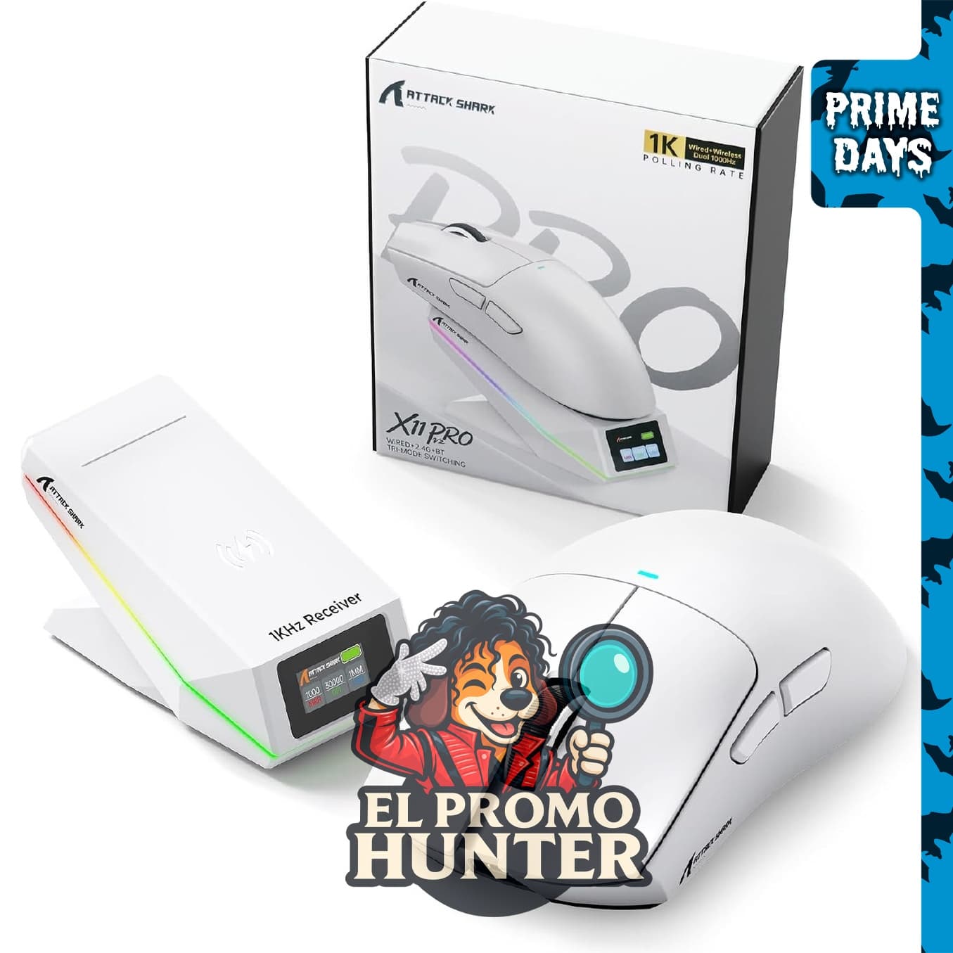 ATTACK SHARK X11PRO V2, ratón inalámbrico ligero para juegos, color blanco.