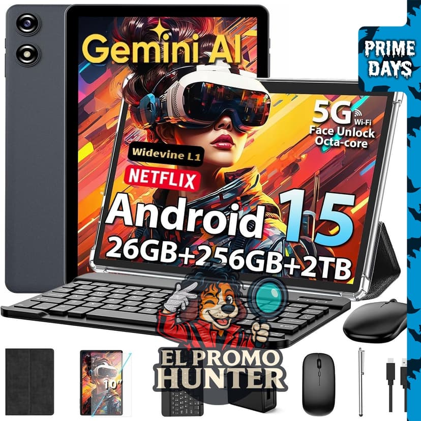 2026 Tablet de 10 pulgadas, Android 15, 26GB RAM, 256GB almacenamiento, expansión hasta 2TB.