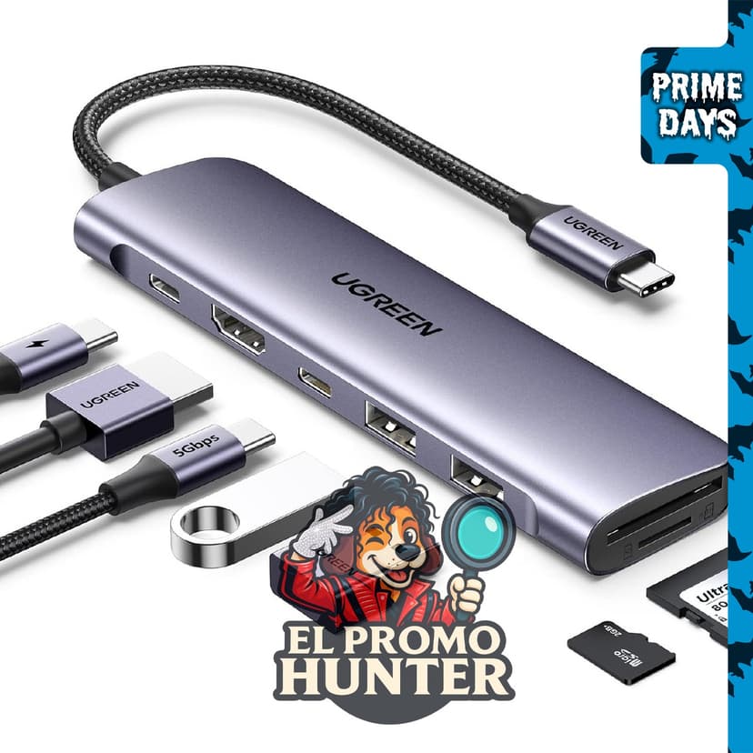 UGREEN USB C Hub Revodok 7 en 1, adaptador USB C con salida HDMI 4K.
