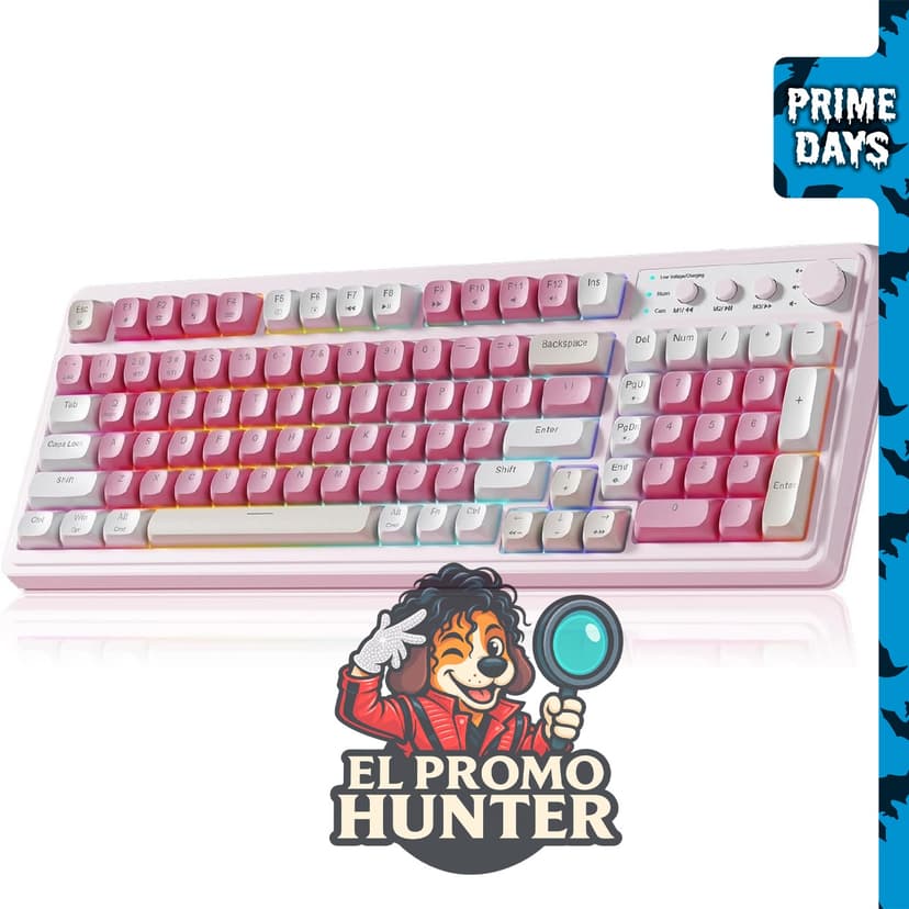 AULA Teclado inalámbrico de 99 teclas con retroiluminación RGB, conexión Tri-Mode BT/2.4GHz/USB-C, color rosa.