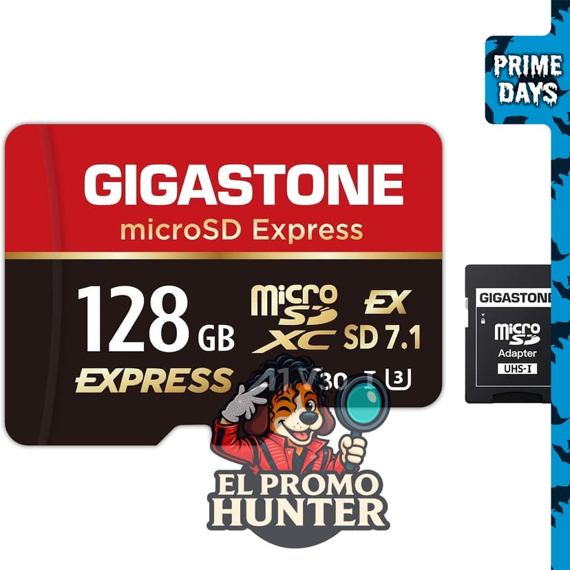 GIGASTONE 128GB microSD Express, tarjeta de memoria MicroSDXC con velocidad de hasta 880/500 MB/s.