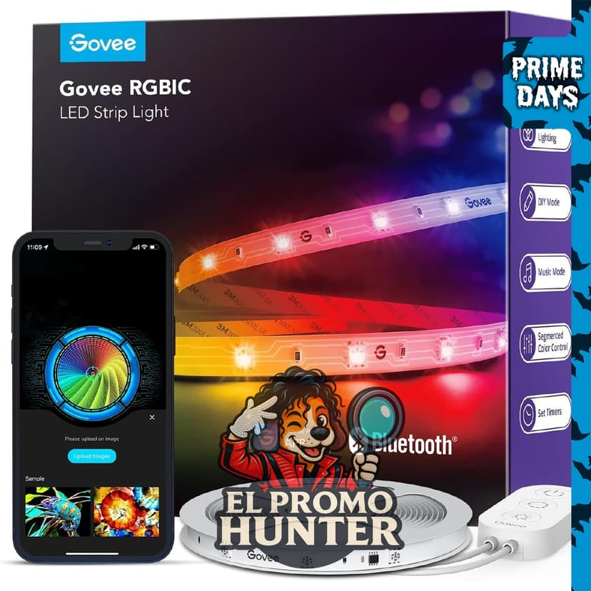 Govee Tira de luces LED RGBIC, luces LED inteligentes con control de aplicación Bluetooth y múltiples colores.