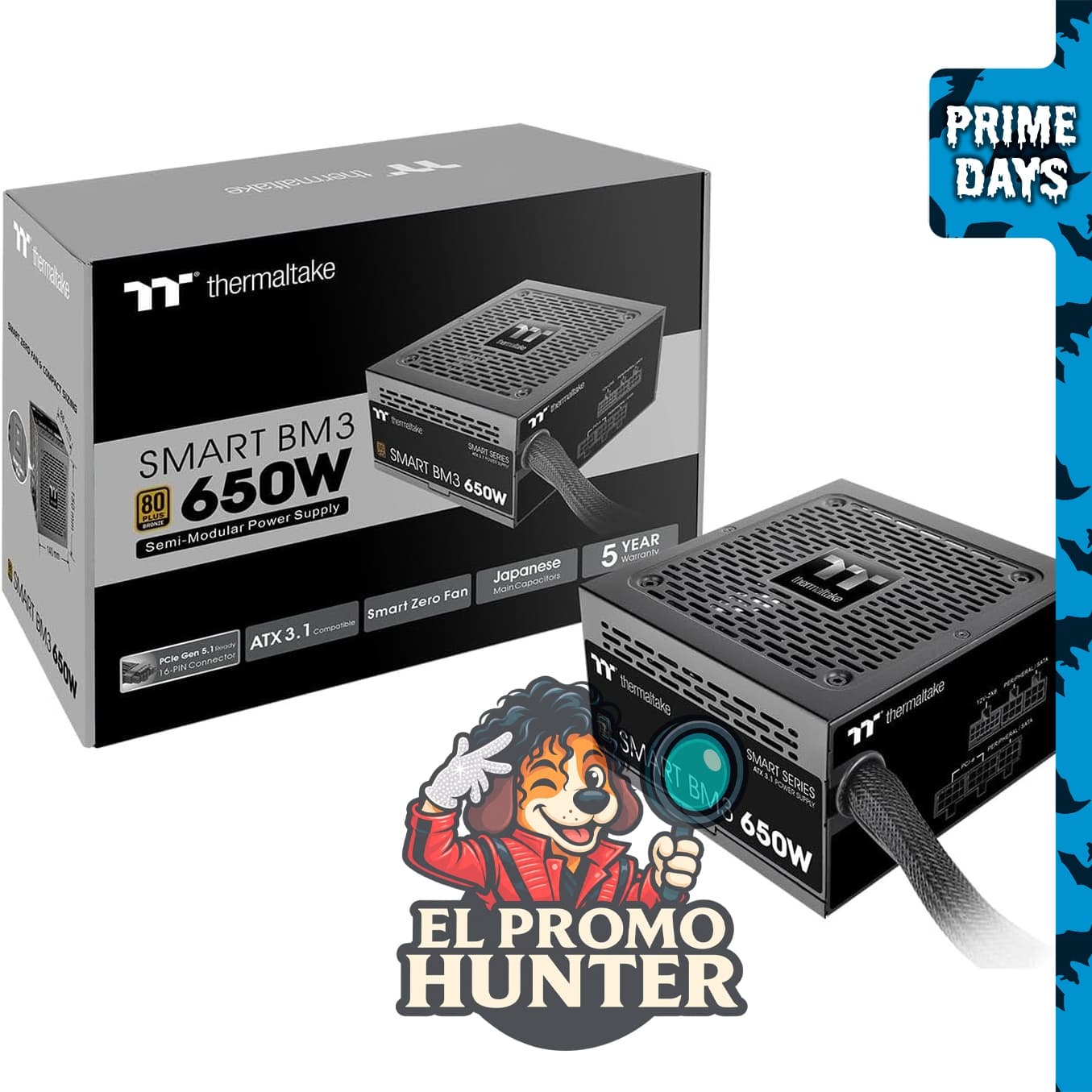 Thermaltake Smart BM3 650W 80Plus Bronze ATX 3.1, fuente de alimentación semimodular con condensador japonés de 105 °C.