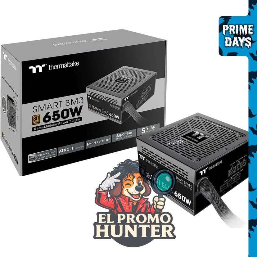 Thermaltake Smart BM3 650W 80Plus Bronze ATX 3.1, fuente de alimentación semimodular con condensador japonés de 105 °C.