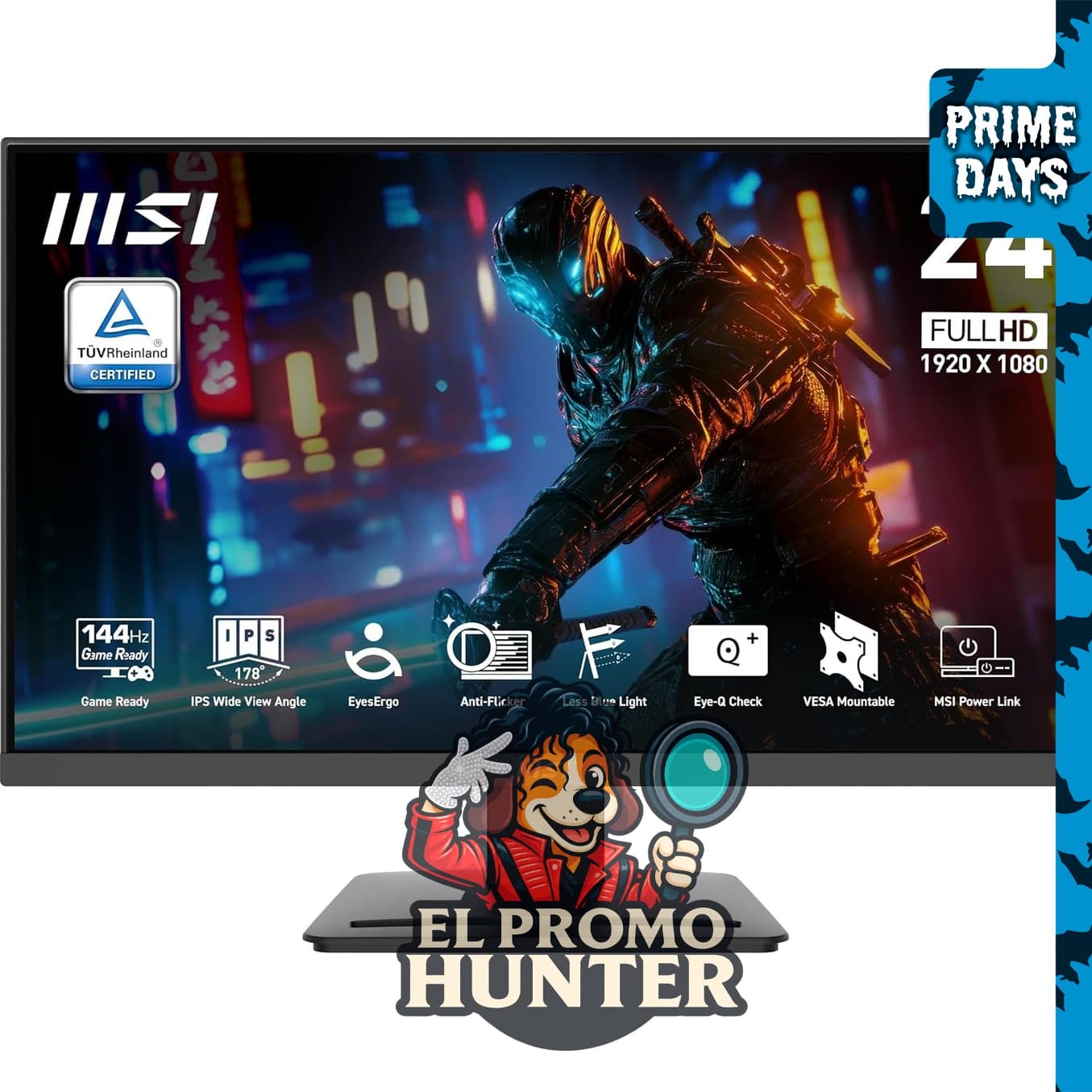 Monitor MSI PRO MP243L E14 IPS de 24" (61 cm) FHD 1920 x 1080, 144 Hz, 1 ms, HDMI, VGA, montaje VESA.
