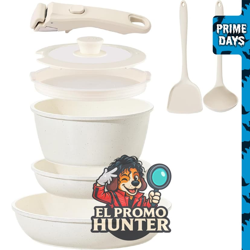 Juego de utensilios de cocina de cerámica antiadherente, 8 piezas, apto para inducción y horno.