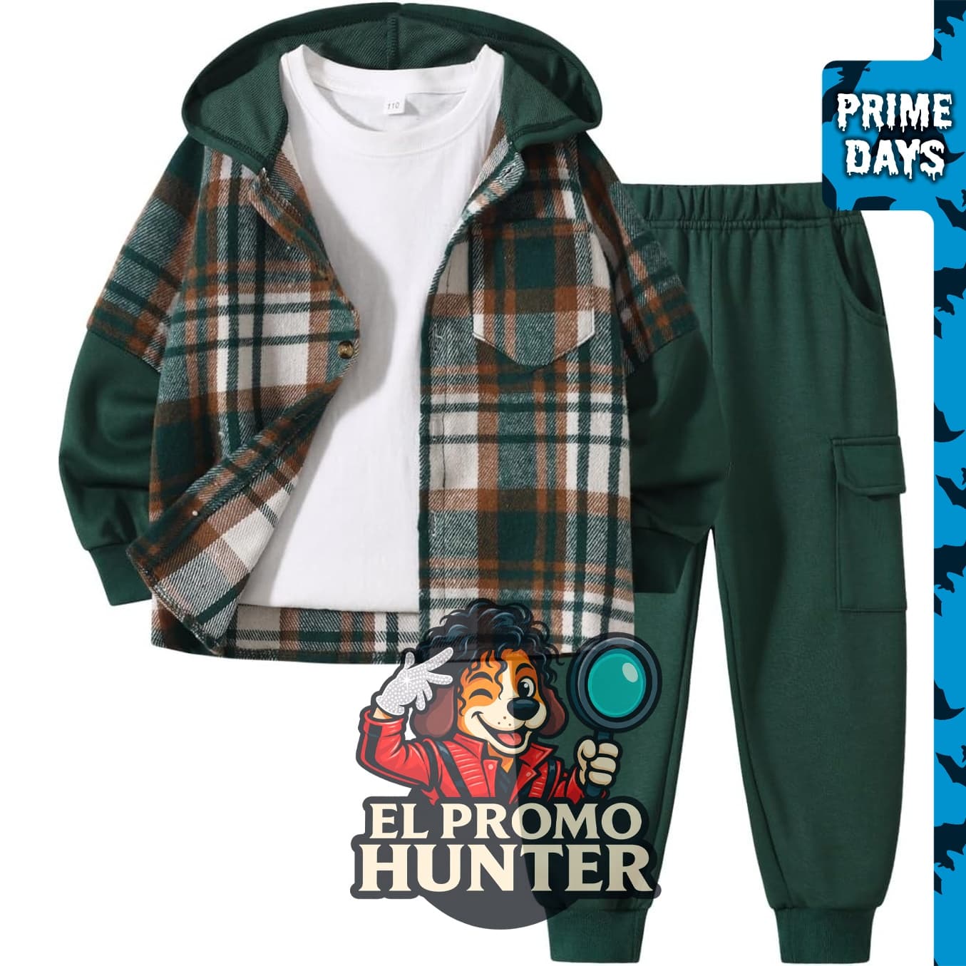 Conjunto de 2 piezas para niños, incluye camisa de franela a cuadros y pantalones con sudadera con capucha.