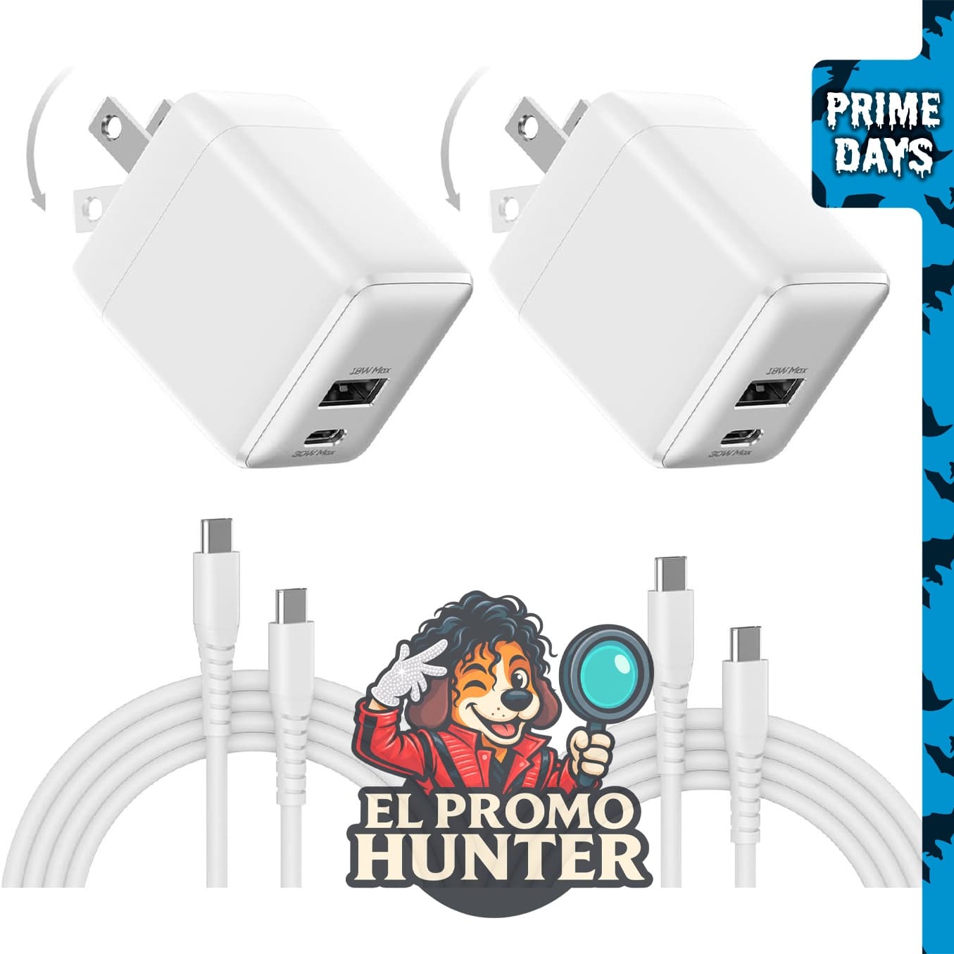 Cargador rápido de 30W, cargador de pared USB C de doble puerto.