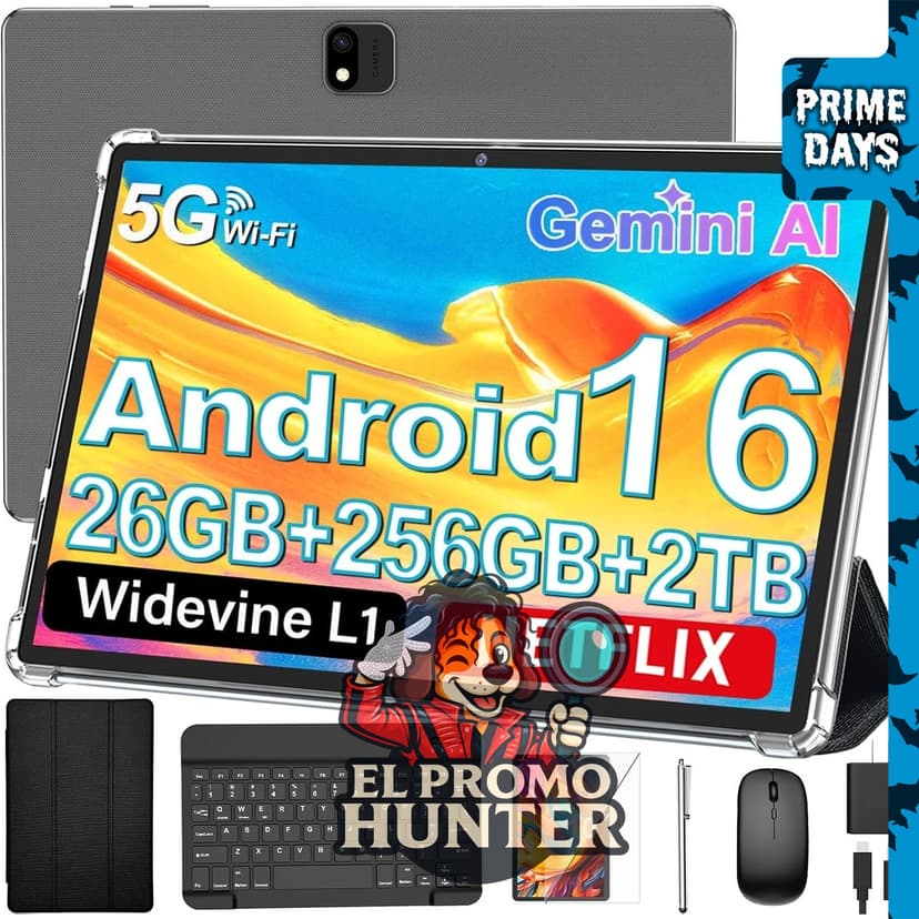 Tablet Android 16 con teclado, pantalla de 10 pulgadas, incluye funda.
