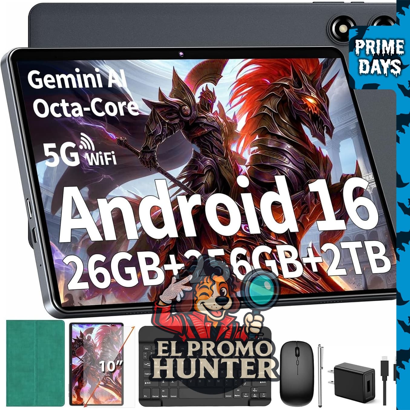 Tablet Android 16 con teclado, 26 GB de RAM, 256 GB de almacenamiento interno y expansión de hasta 2 TB.