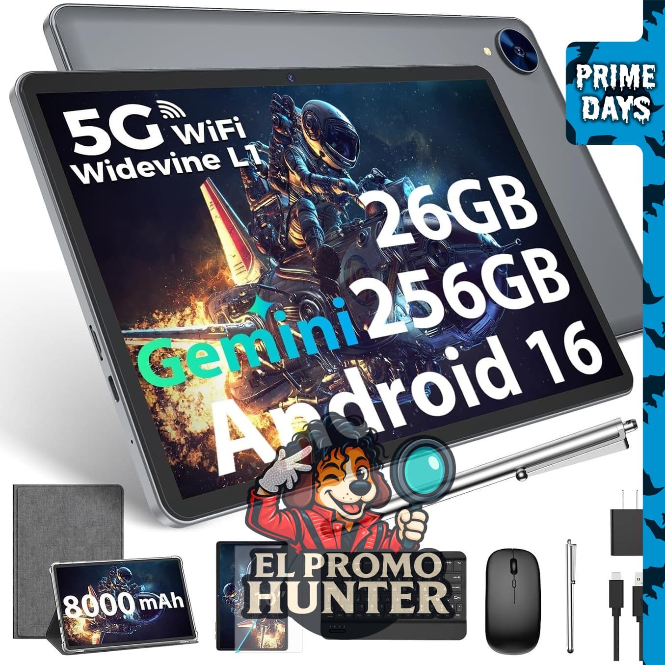 Tablet Android 16 de 10 pulgadas, 26GB RAM, 256GB almacenamiento, expansión hasta 2TB.