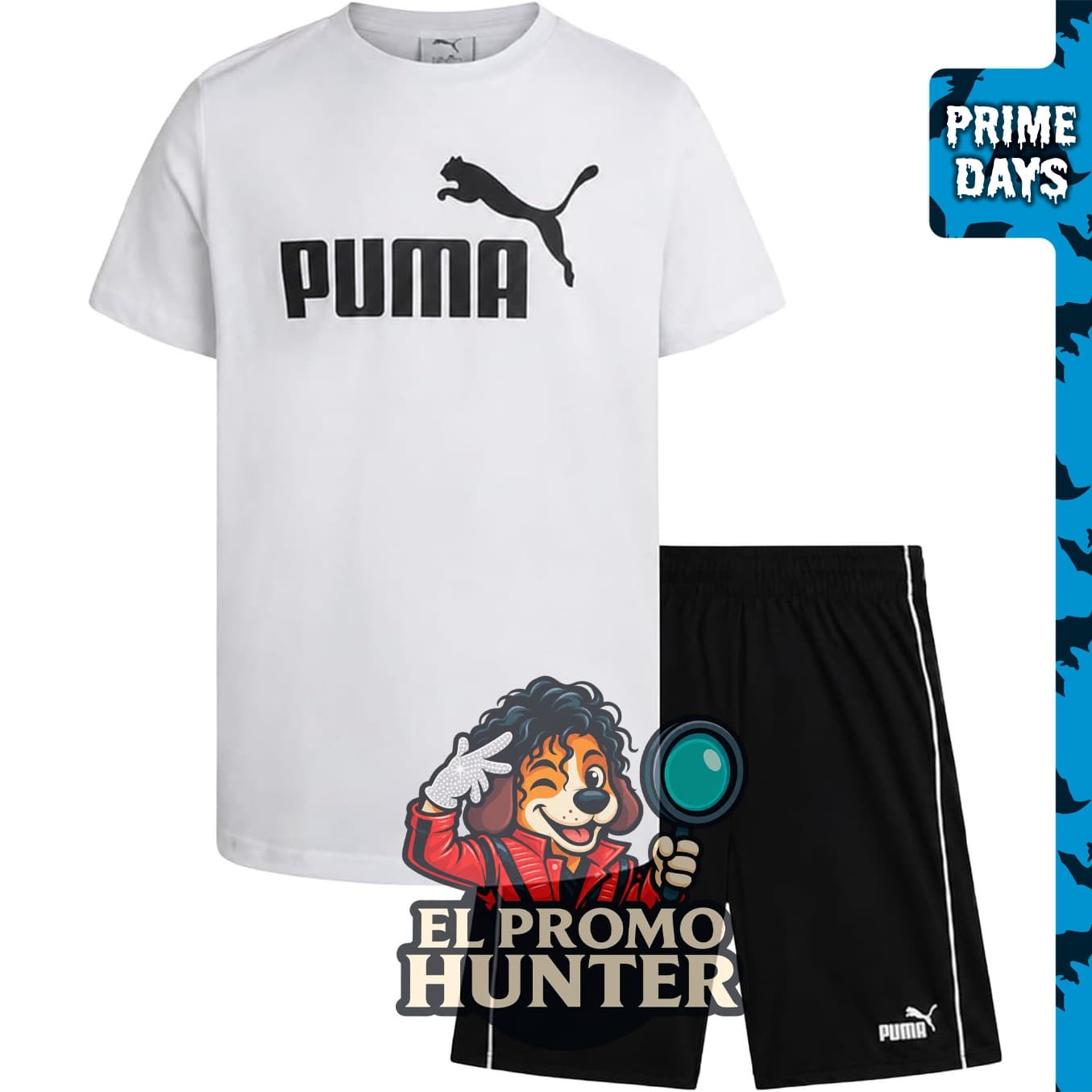Conjunto de camiseta de algodón de 2 piezas y pantalones cortos PUMA para niños.