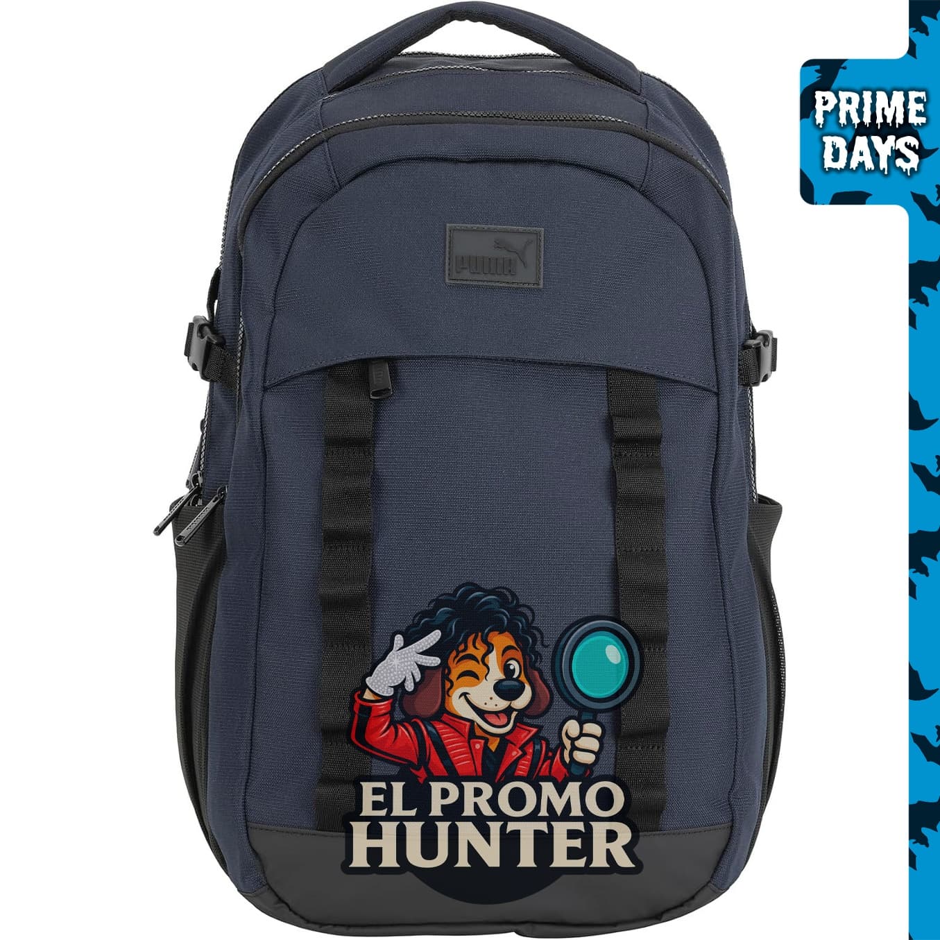 PUMA Mochila Range, con correas acolchadas, funda para laptop y correa de equipaje, color azul marino.