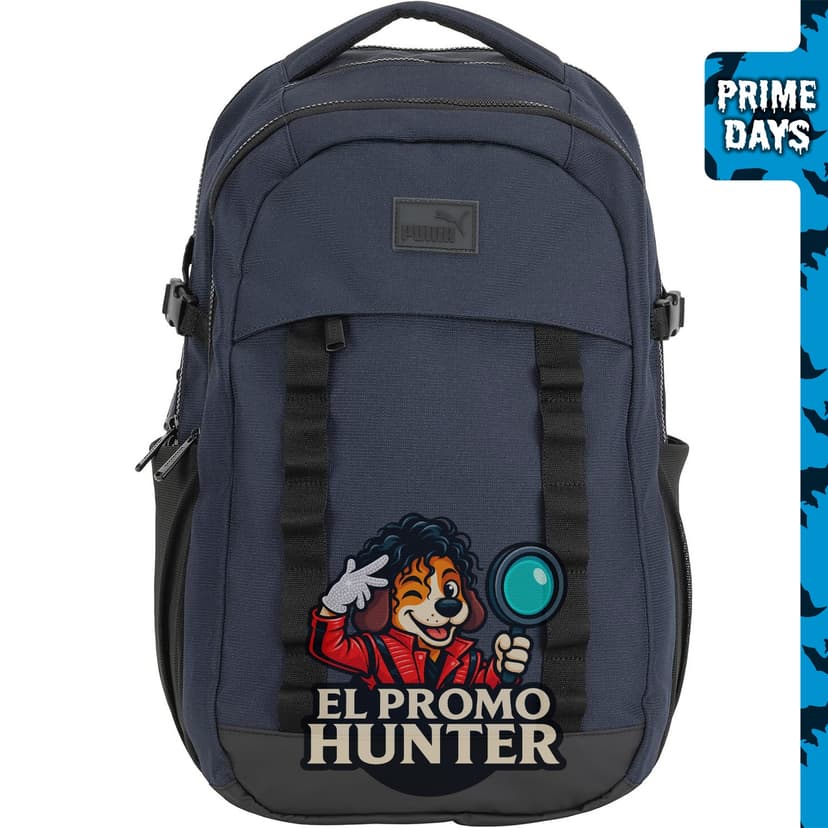 PUMA Mochila Range, con correas acolchadas, funda para laptop y correa de equipaje, color azul marino.