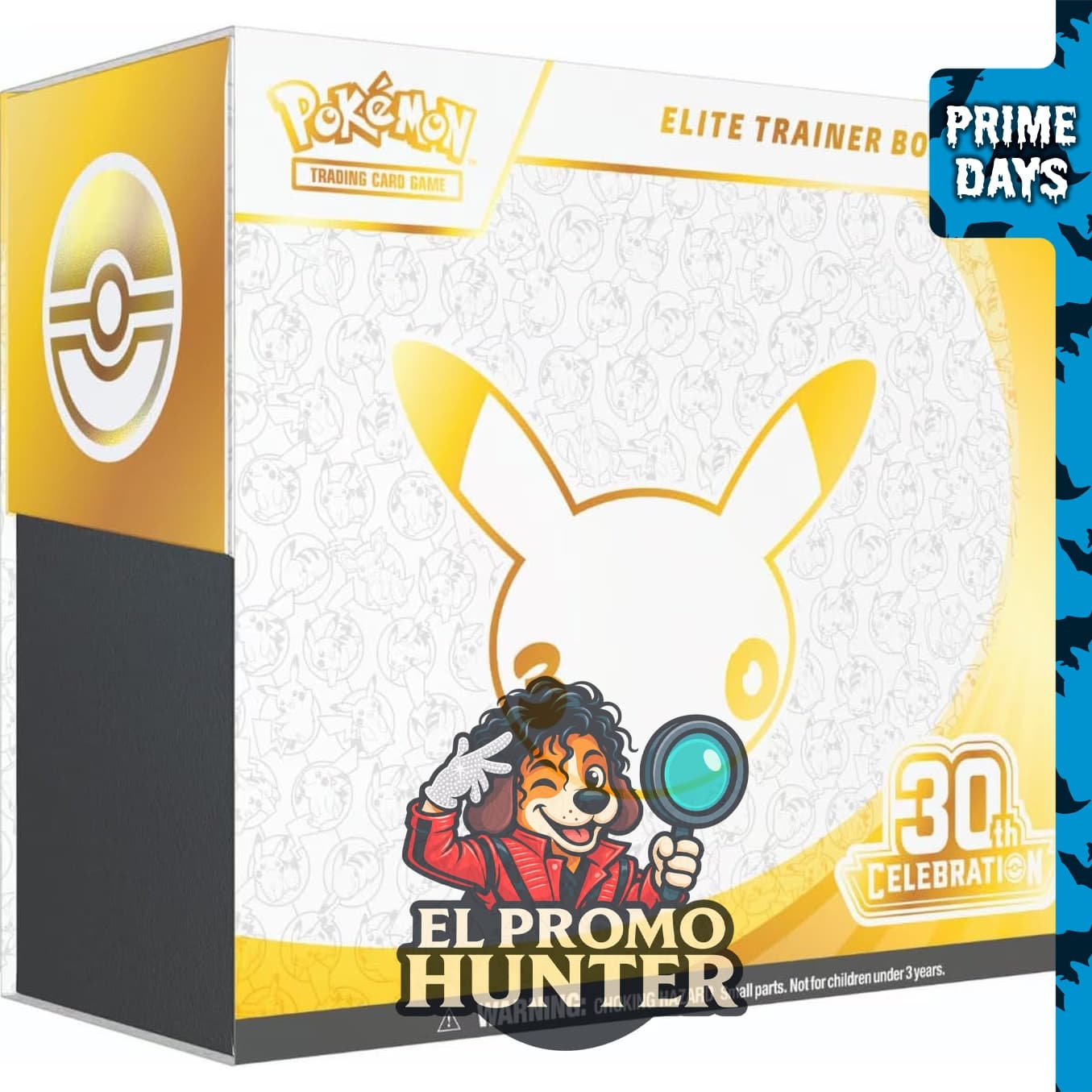 Pokémon TCG: 30th Celebration Elite Trainer Box con 1 tarjeta promocional, 9 paquetes de refuerzo y accesorios premium.