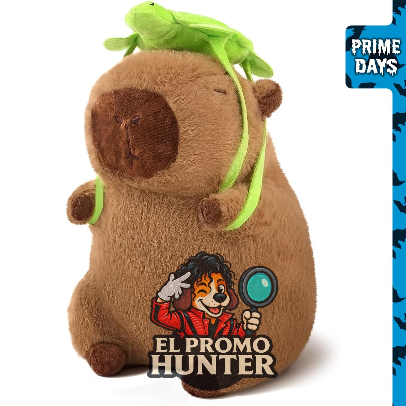 Peluche de Capybara con mochila de tortuga, 9" (23 cm).