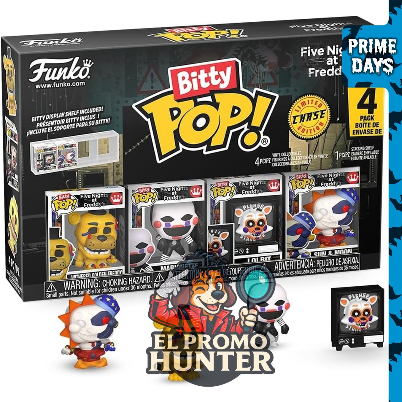 Funko Bitty POP! Paquete de 4 de FNAF - Freddy dorado marchito.