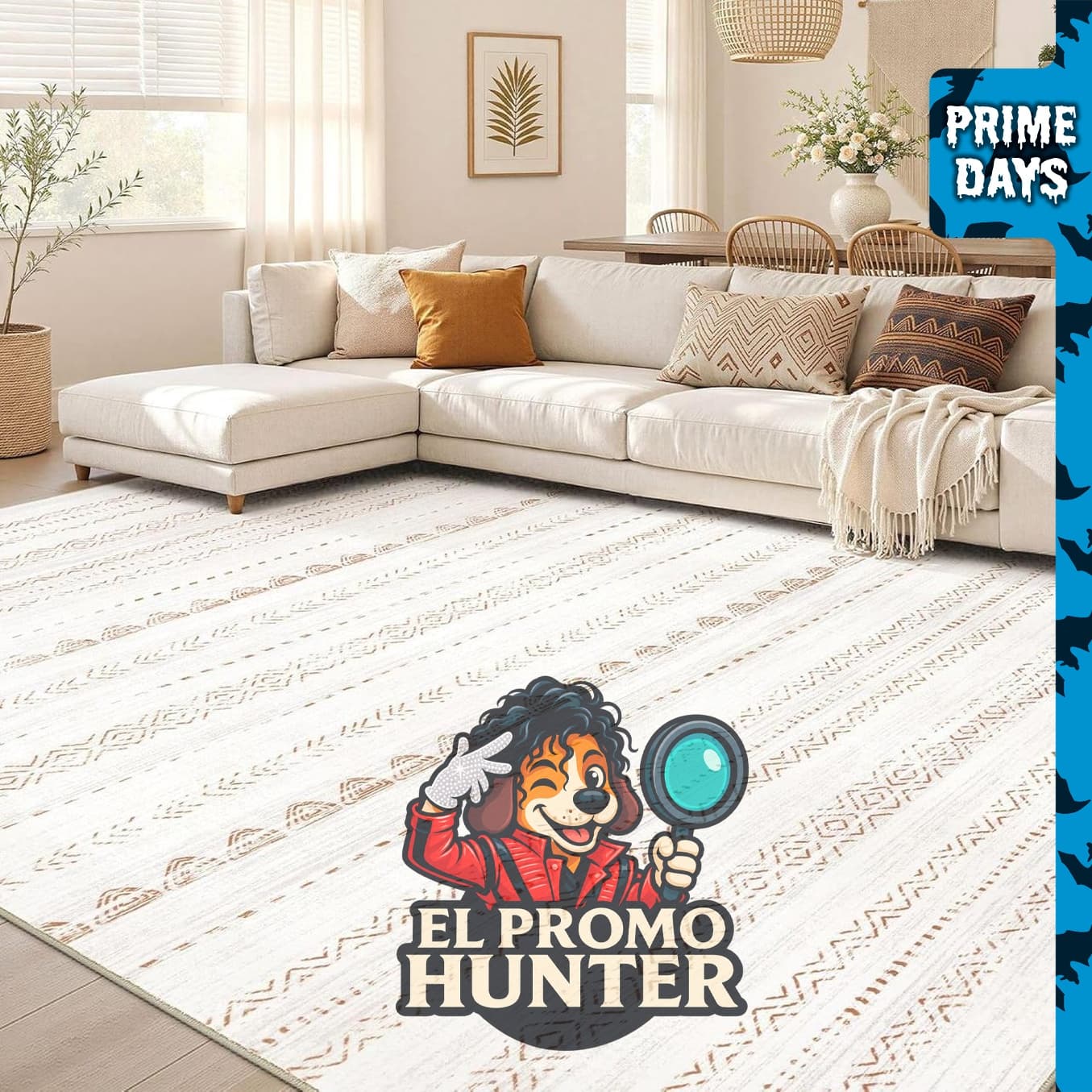 Alfombra Nakagishi Boho 5x7, lavable a máquina, color beige/marrón.